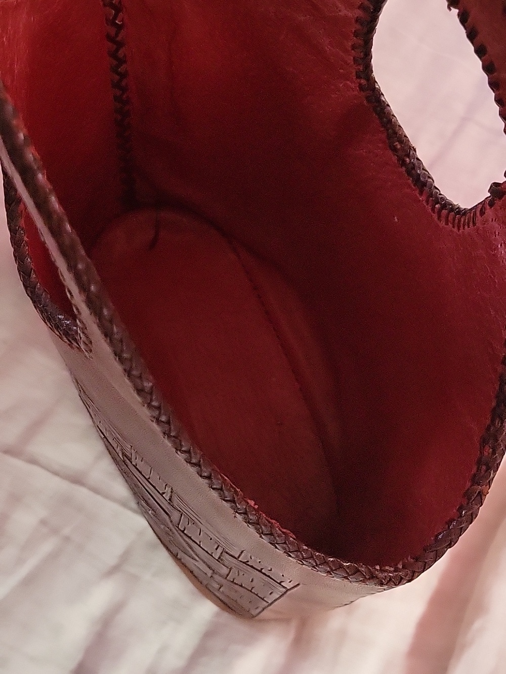 Vintage Leather Handbag Tote With Red Leather Interior and Topstitching - Picture 6 of 11